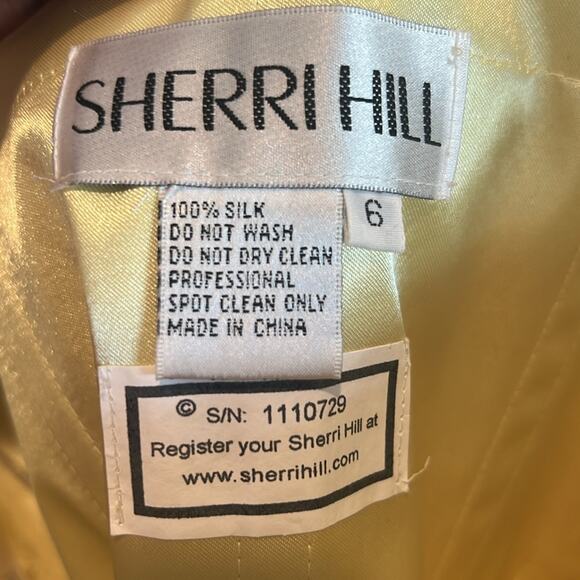 NWT Sherri Hill 6 Silk One Shoulder $330 Sequined Yellow Cocktail Mini Dress - Picture 6 of 6